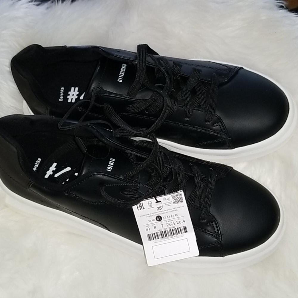 👣BERSHKA😄 Men's Faux Leather Platform Sneakers😃size 8 - Picture 12 of 13